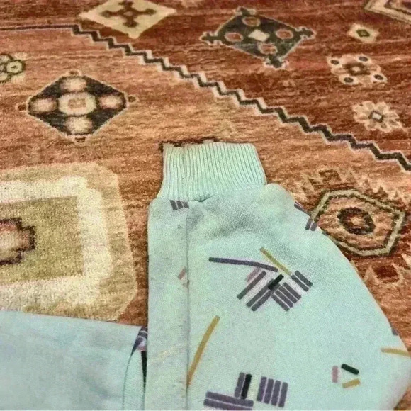 Vintage 80s Abstract Geometric Print Henley Sweatshirt - Picture 4 of 5